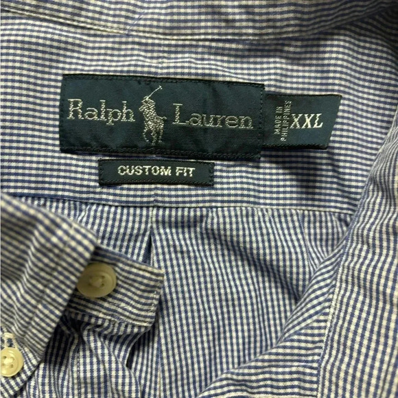 Ralph Lauren Shirt Men’s Size XXL Blue White Gingham Button Down Custom Fit - Picture 5 of 6